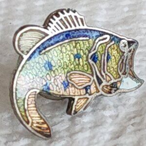 Vintage Enamel Large Mouth Bass Lapel Pin/Tie Back Fishing Hat